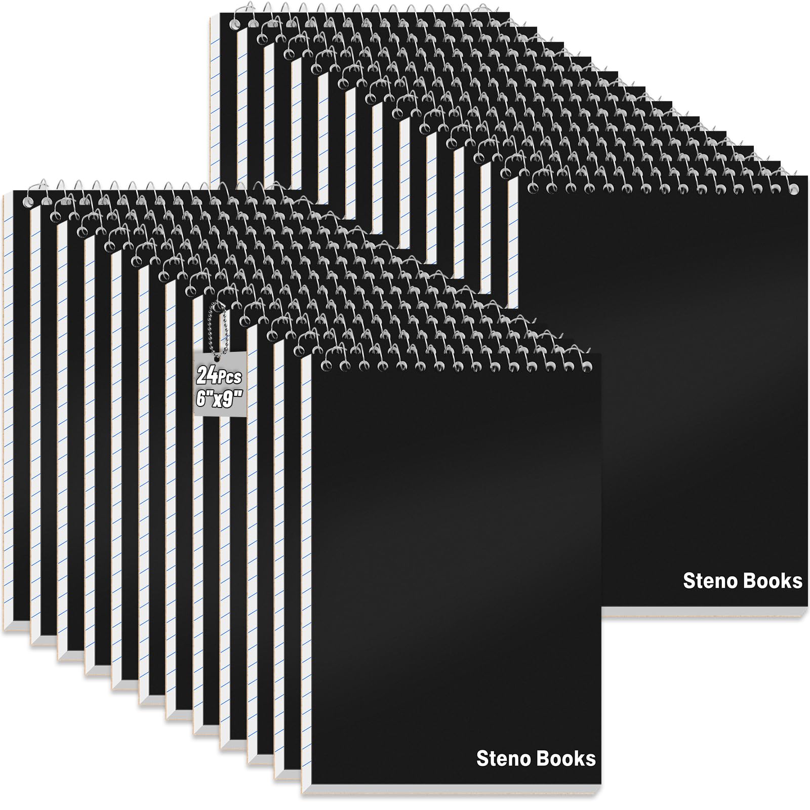 24 Pack Steno Pads 6 x 9 in Spiral Top Notebooks Bulk Note Pads 60 Sheets Gregg Rule
