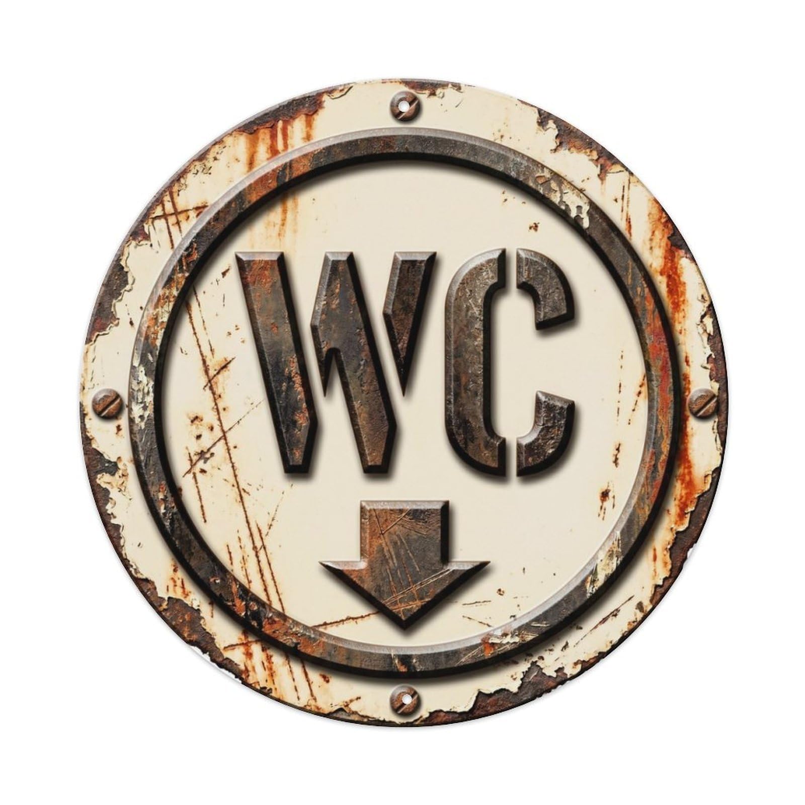 Fqcyn Style Toilet （Wc） Rusty Retro Restroom Plate Metal Tin Sign Plaque Wall Decor For Cafe, Club Bar, Office, Home Garden Round Metal Poster 8X8inch