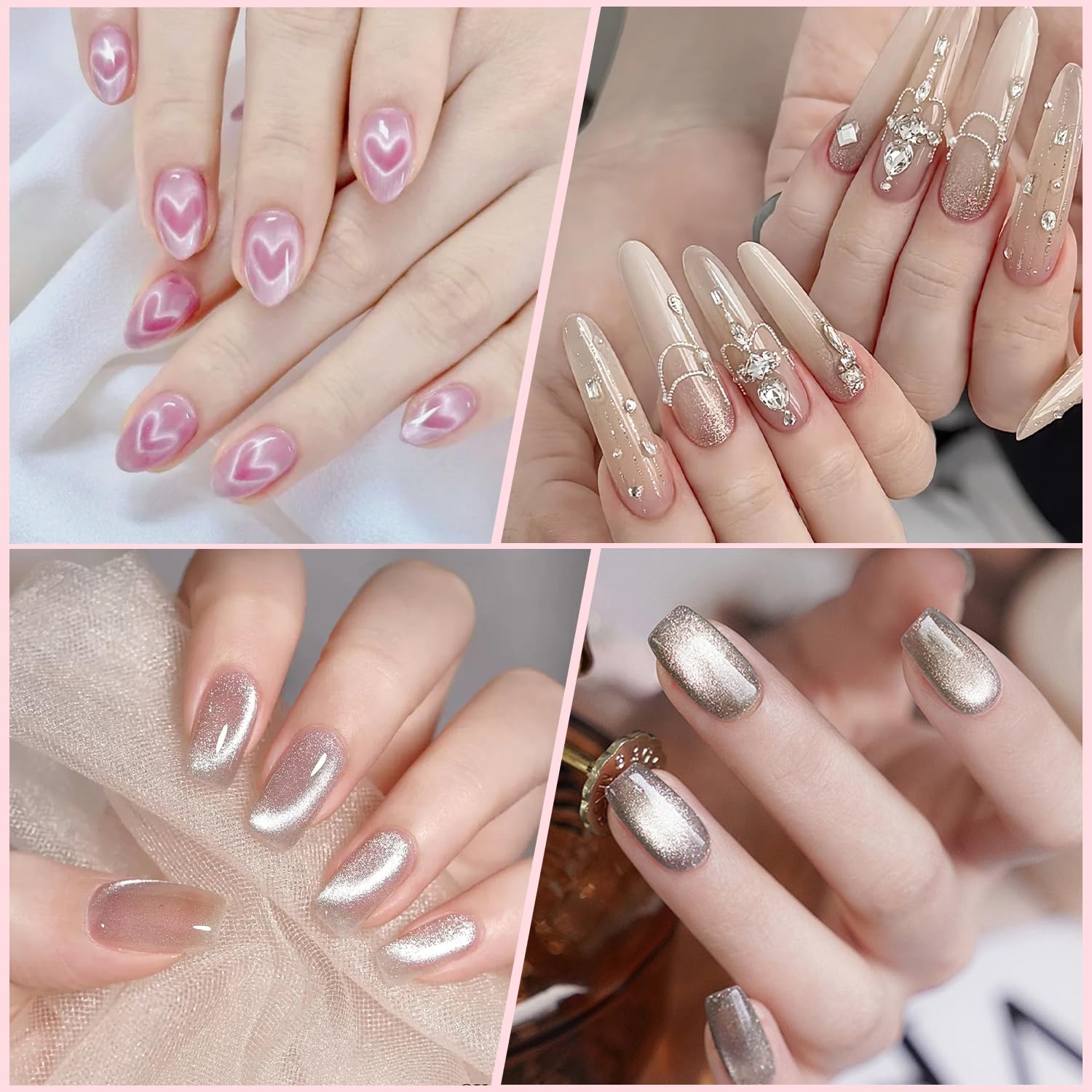 4Pcs Cat Eye Magnet Set - Heart Magnet for Cat Eye Gel Polish, Professional Nail Magnet Pen for 3D Nail Art Design, Magnetic Tool for Velvet Effect & DIY Manicure
