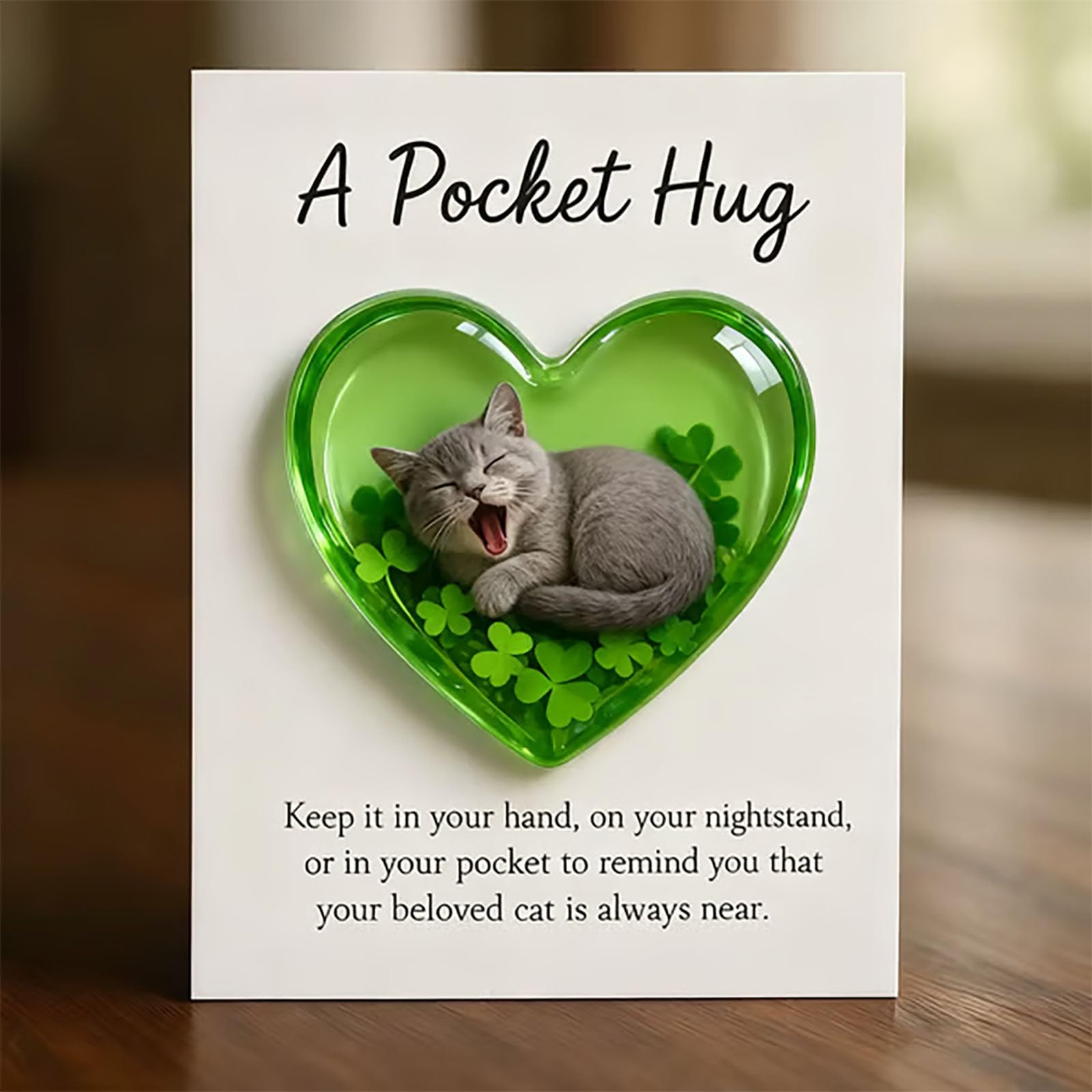 Cat Memorial Pocket Hug Keepsake, Heart-Shaped Acrylic Cat Figurine with Message Card, Thoughtful Home Decor & Sympathy Gift for Cat Lovers, Pet Memorial Keepsake for Grieving Friends Birthday (J)