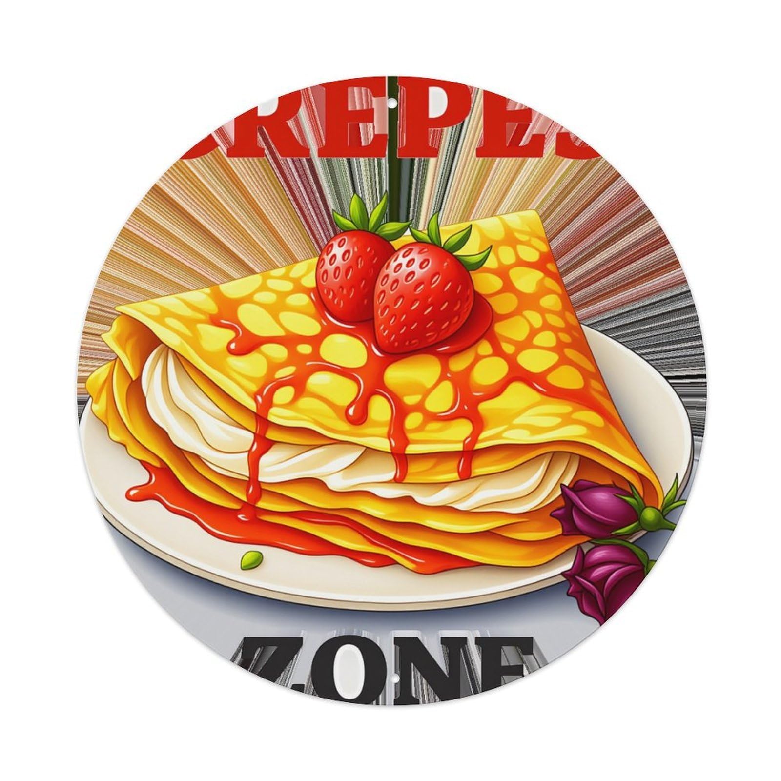 Crepes With Strawberries And Syrup Round Tin Sign Retro Metal Sign for Cafe Bar Pub Home Game Room Gym Club Wall Decoration Vintage Metal Poster 8x8 Inch