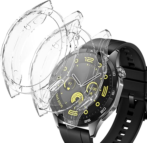 Paquete de 2 fundas de TPU suave compatibles con el reloj inteligente Huawei Watch GT 4 de 1.811 in, funda protectora completa con marco de