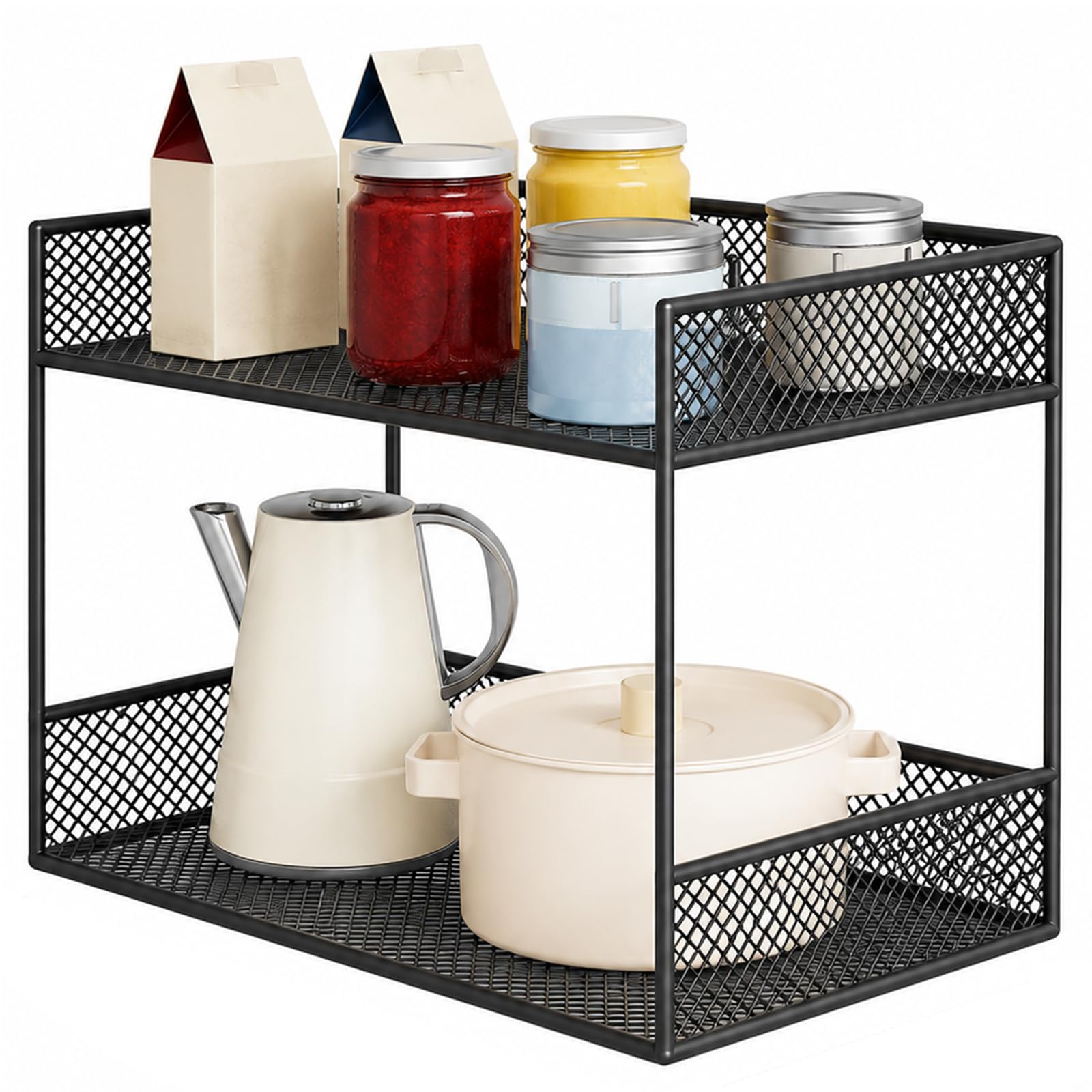 Organizador Bajo Fregadero Cocina, Estante con Cestas de Malla Elegante y Barandillas Elevadas, Almacenamiento Compacto para Cocina, Baño, Sala de Estar y Despensa black 7.8x15.7x13.7in/20x40x35cm