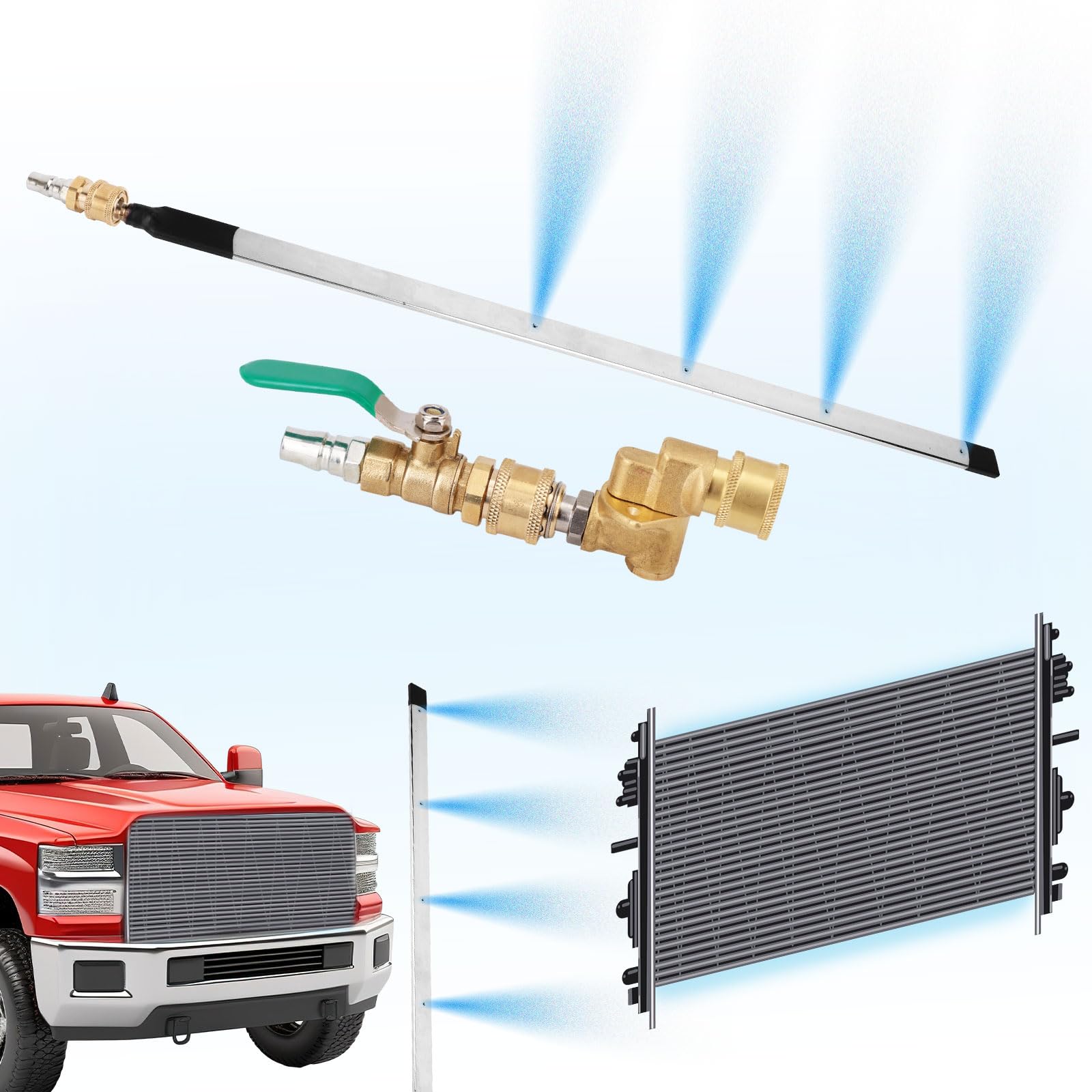 Kit Lancia per la Pulizia del Radiatore, 58cm e 113cm Lancia Pulizia del Radiatore con Connettore e Valvola per Auto Camion