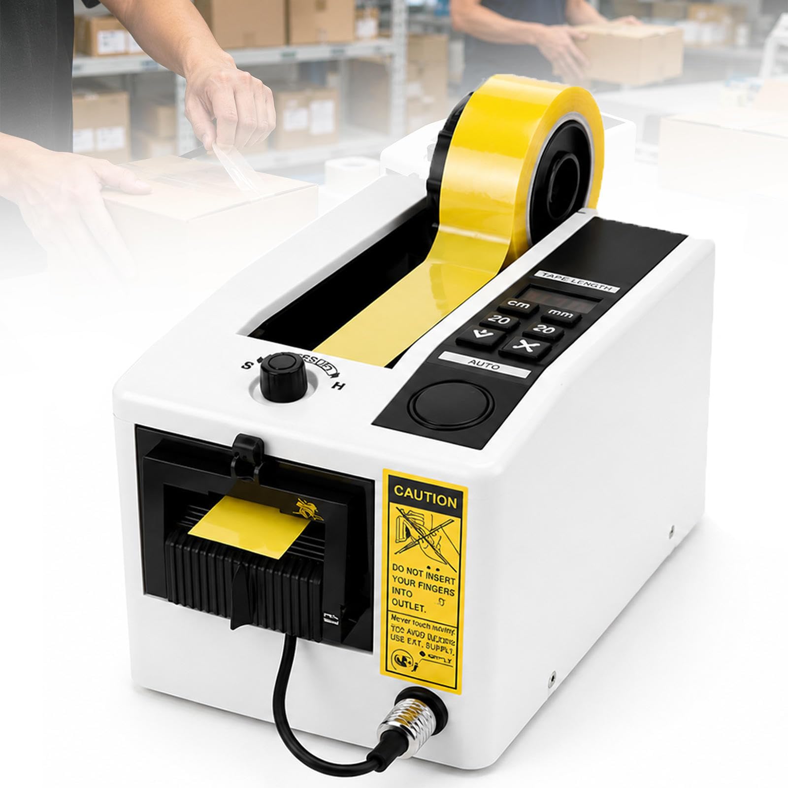 Dispenser Automatico per Nastro, Ruota Metallo 7–50 mm per Imballo,1000 | Dispenser nastro con display digitale, sensore pickup, ruota guida in metallo e manopola pressione,1000