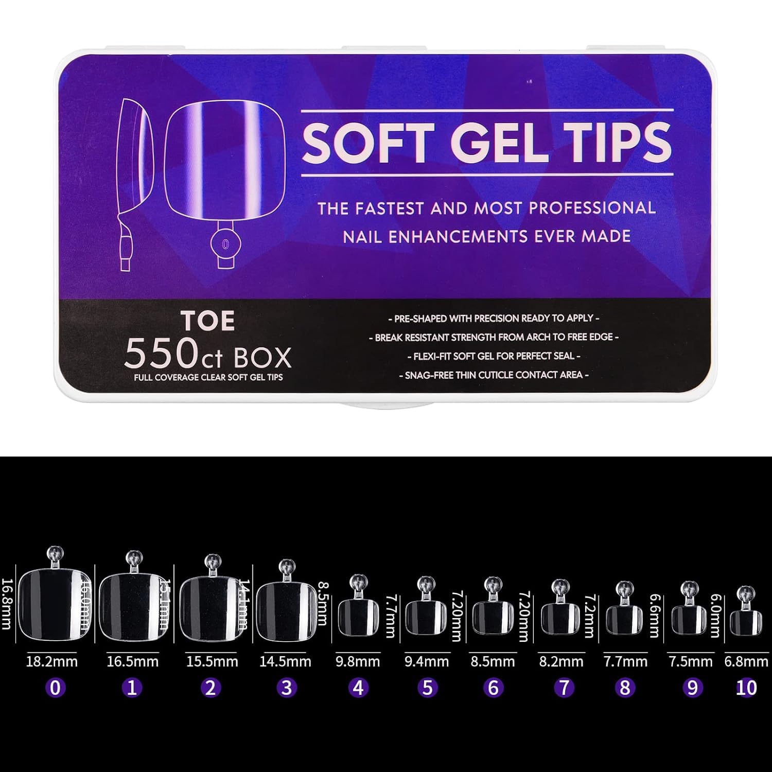 550pcs Square Soft Gel Toe Nail Tips, 11 Sizes Square Toenails Full Cover Acrylic Press on False Nail Tips No Trace for Beginners and Professional Home Salon DIY