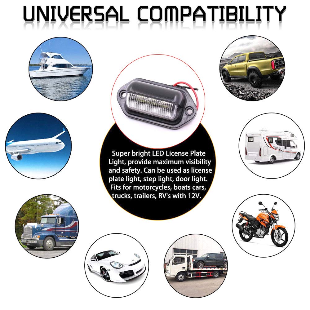 liteball LED White License Plate Light,Waterproof 6-SMD LEDs Super Bright Tail License Plate Lighting for Car Motorcycle Truck SUV Night Driving