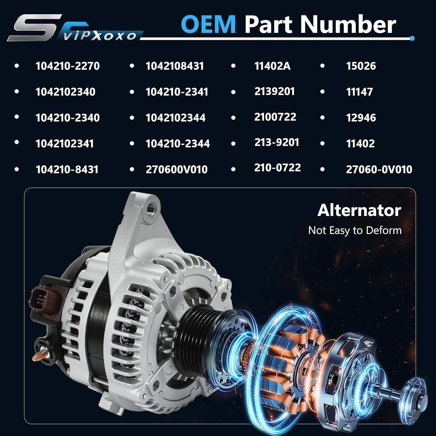 Alternator Generator Part Fit for Toyota Camry L4 2.5L 2012-2015, RAV4 2009-2012, tC 2011-2016,High Output Alternator,AC generator Replace 27060-0V010-84, 11402, 104210-2270, 210-0722