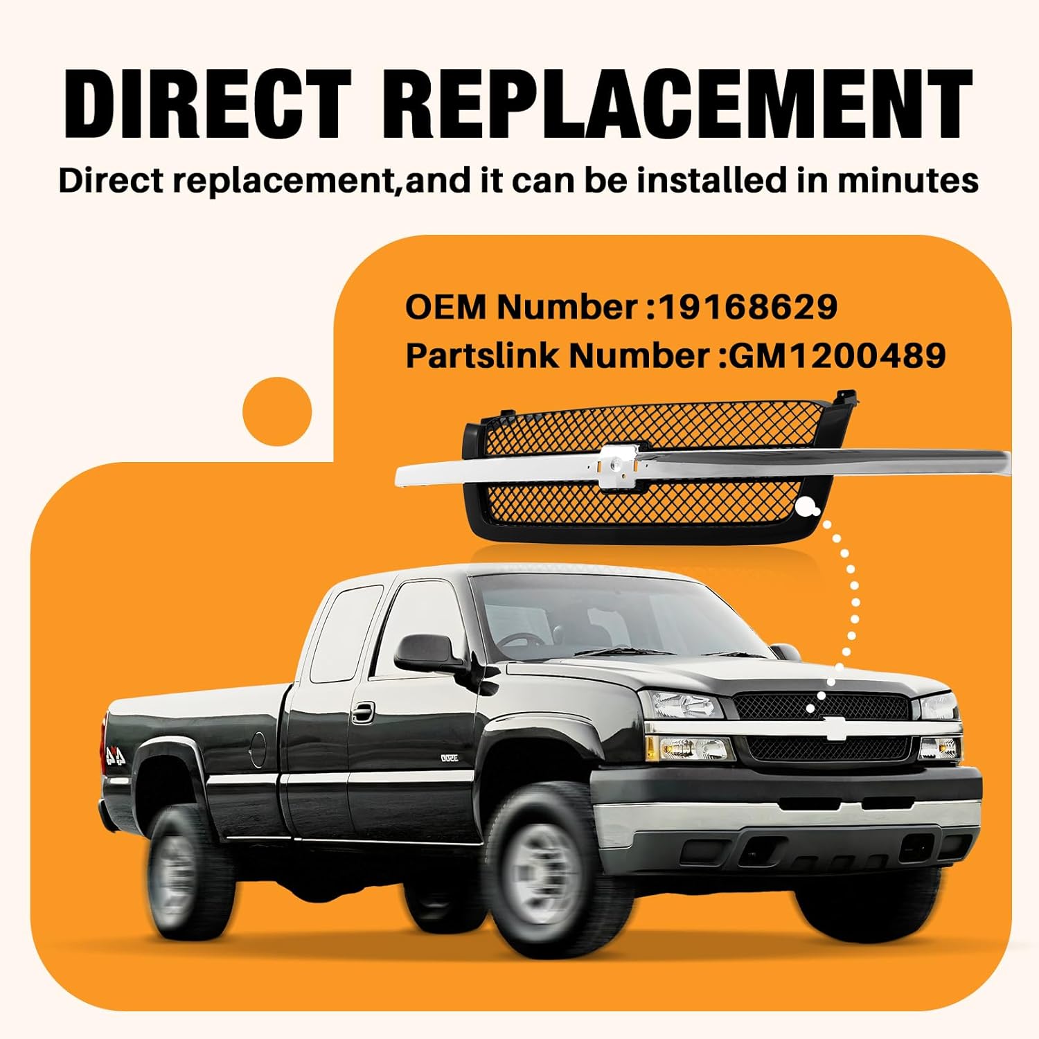 CarPartsDepot Front Grille Black Insert With Chrome Center Bar Compatible With Chevrolet 2003-2007 Silverado 1500 2500 3500