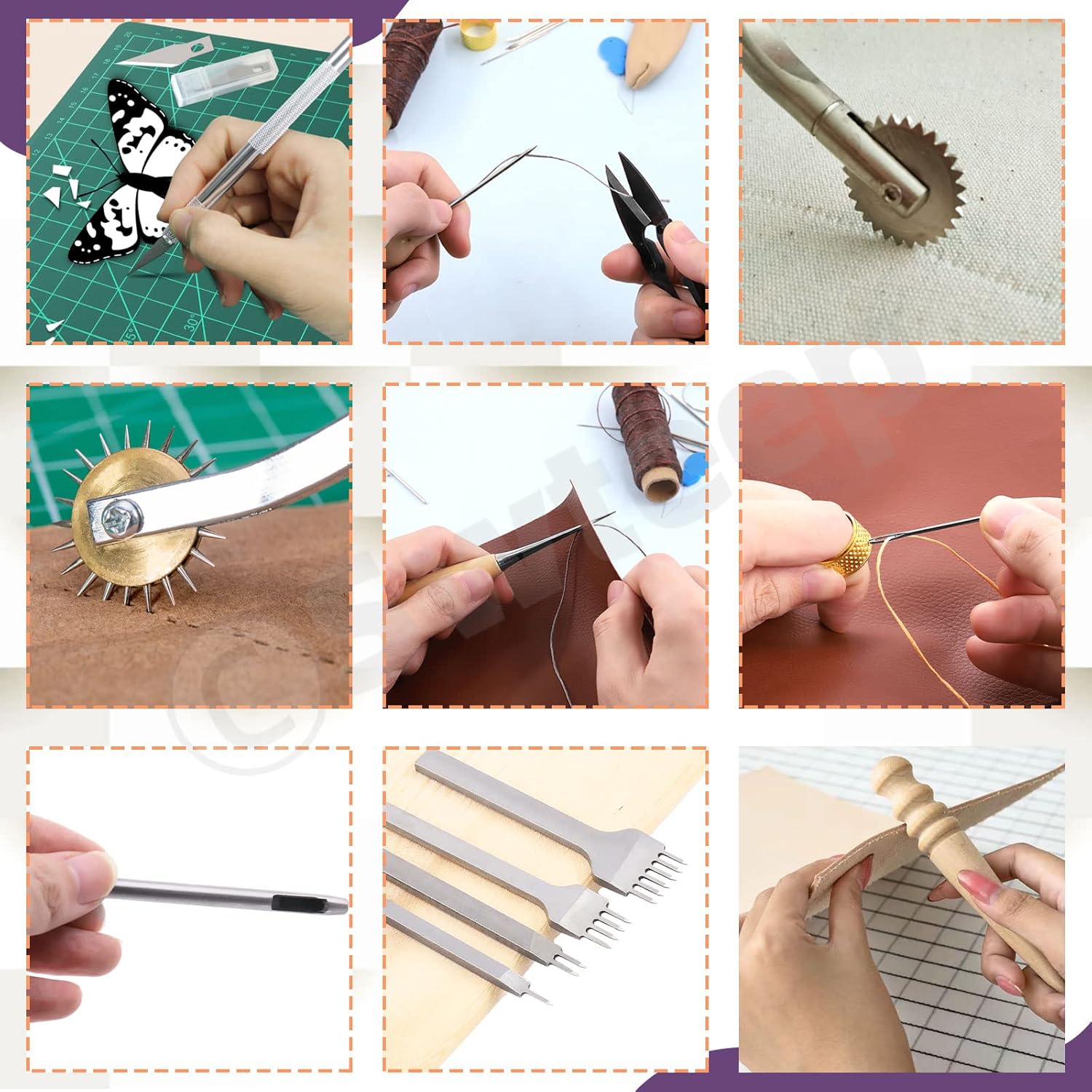 Swpeet 46Pcs Leather Kit, Leather Working Tools and Supplies, Leather Craft Tool Kit with Waxed Thread Groover Awl Stitching Punch, Tracing Wheel, Sewing Needles, Other Leather Crafting Tools