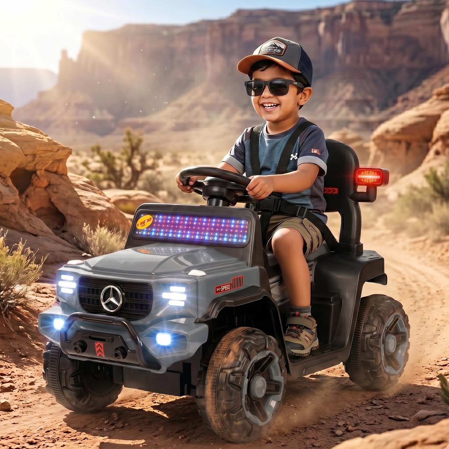 Toyzone Posh Electric Car Ride on Jeep (Without Remote) - Grey | Rechargeable Car 6V & 6.5ah Battery | Music Player with Bluetoooth & USB | 6 Month Battery Warranty | Make in India | Kids 2+ Years-image-5