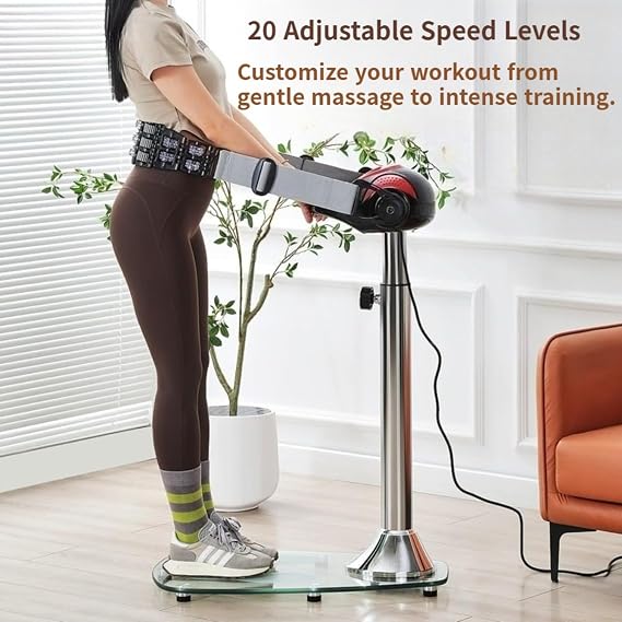 Vibration Plate Fitness Trainer,20-Speed Whole Body Workout Machine with Adjustable Straps,360 Rolling Massage Beads for Waist Hips Arms Legs,Compact Home Exercise Equipment