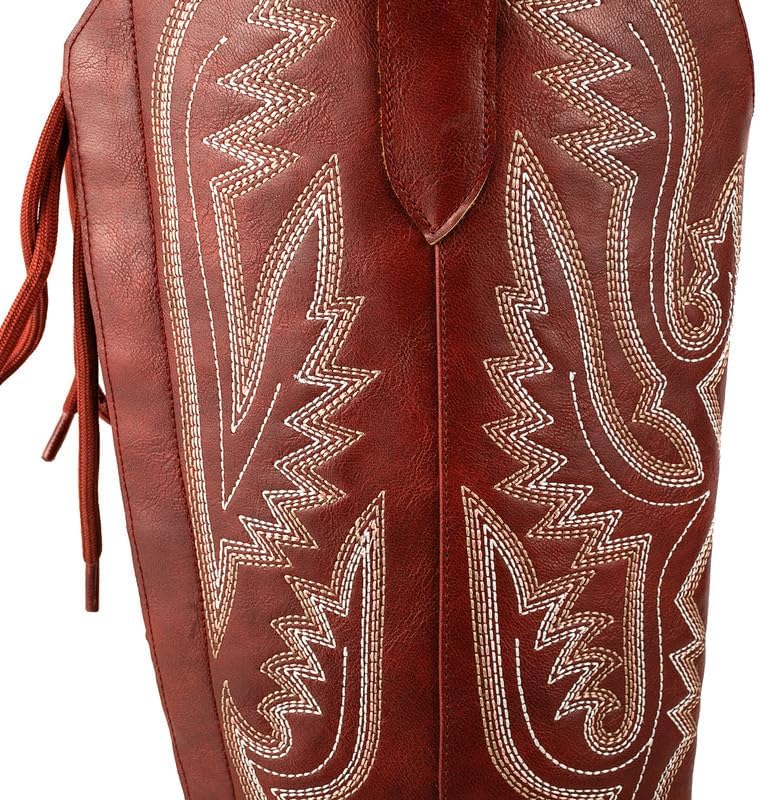 Atuelang Western Cowboy Boots for Women Knee High Wide Calf Lace Up Embroidered Cowgirl Boots - Image 2