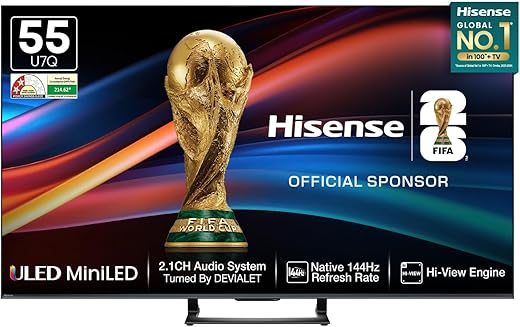 Hisense 139 cm (55 inches) U7Q Series 4K Ultra HD Smart QLED Mini LED TV 55U7Q (Black)