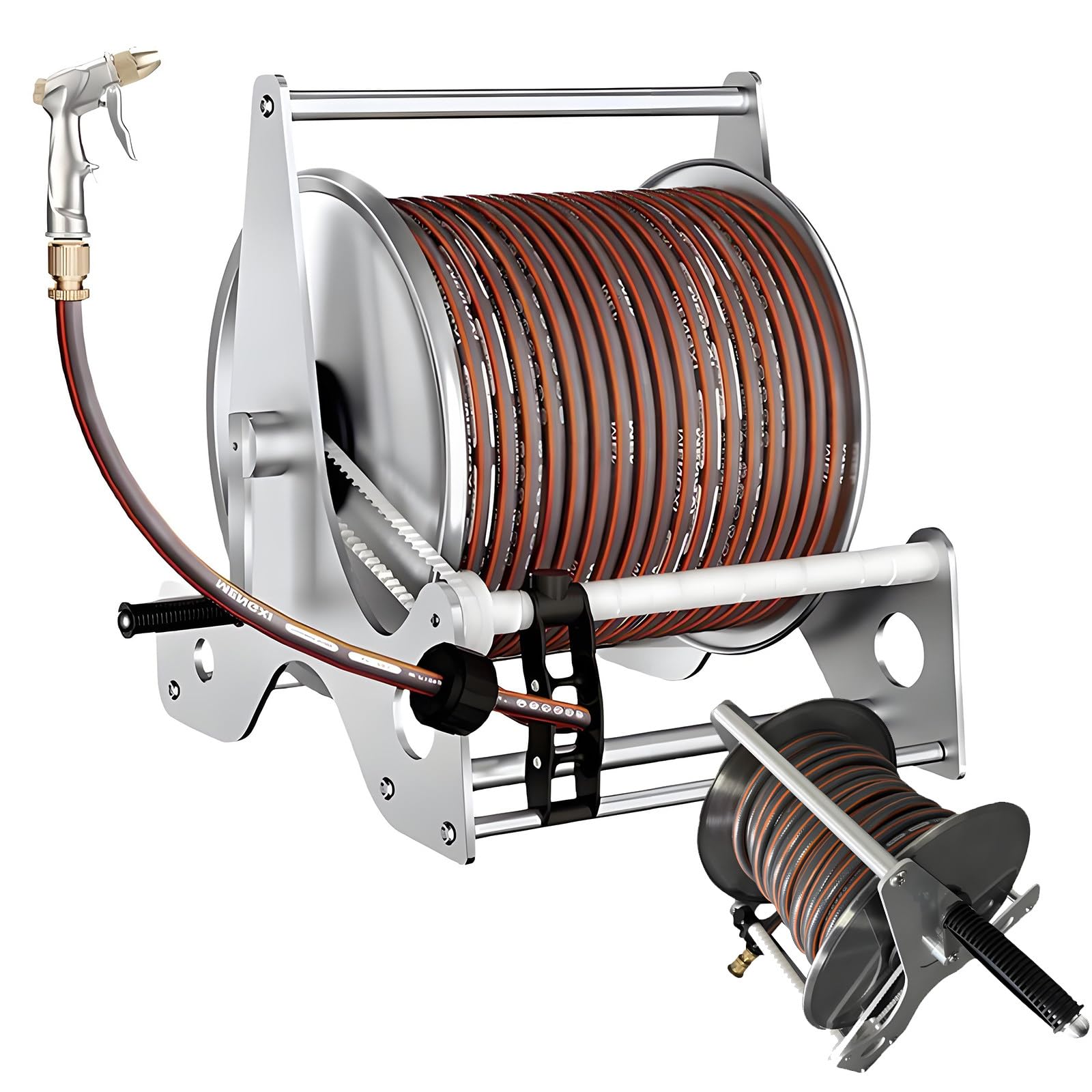 Huansebesity Rack Stainless Steel Retractable Garden Hose Reel -20Mhose