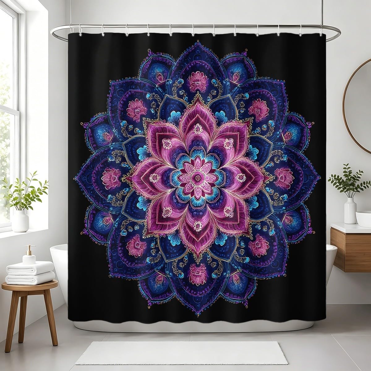 Generico Viola Tenda da Doccia 240x200 cm Poliestere Antimuffa e Lavabile