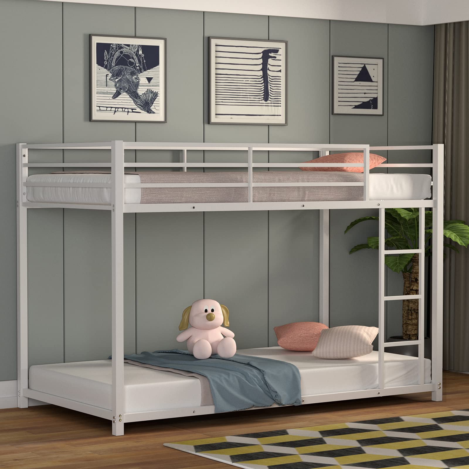 Buy Giantex White Twin Over Twin Metal Bunk Beds, Heavy Duty Bed Frame