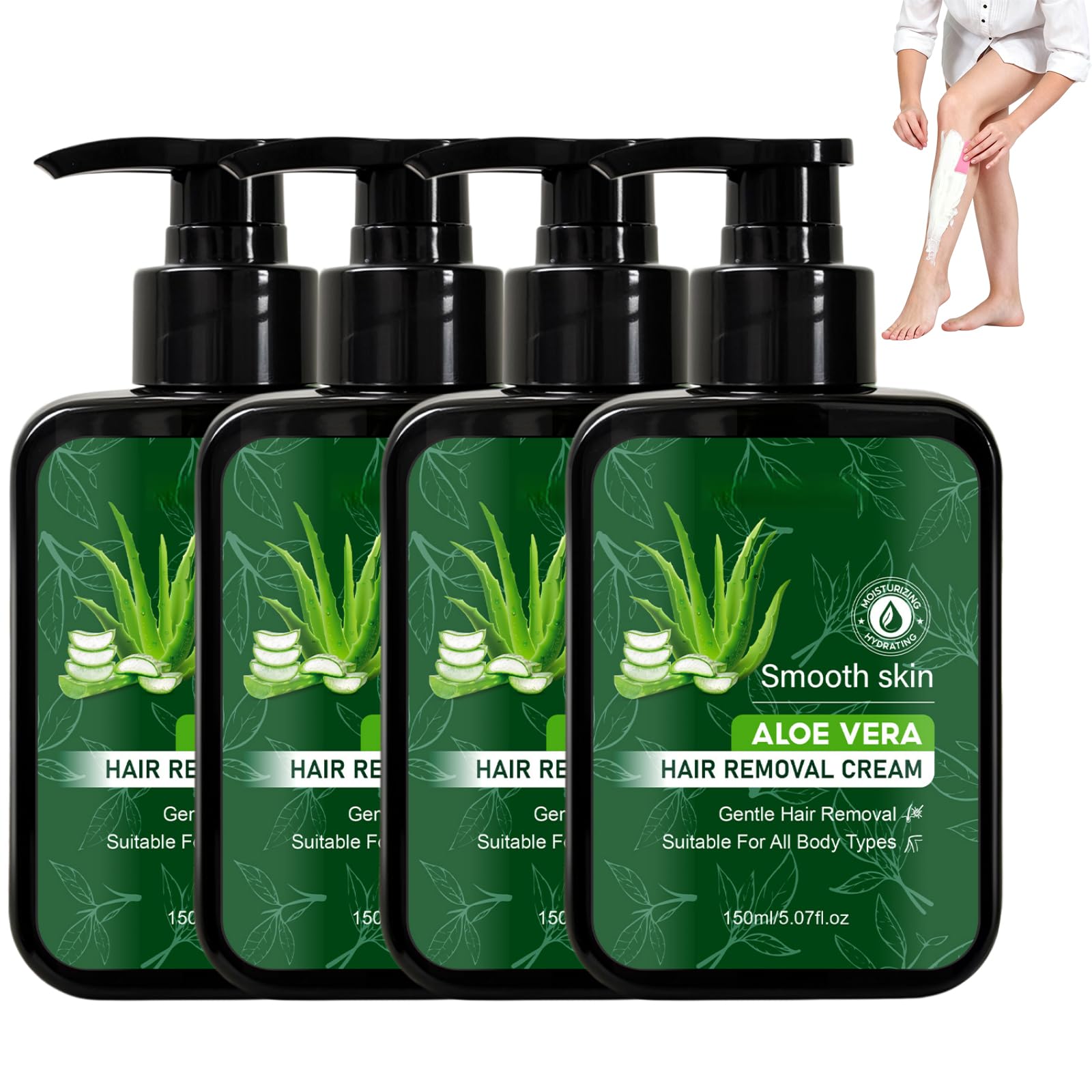 Aloe Vera krem do depilacji włosów, bezbolesne usuwanie włosów, delikatny zestaw do usuwania owłosienia ciała, do każdego rodzaju skóry, zestaw do depilacji ciała, nóg, pach, kobiet i mężczyzn (4 szt