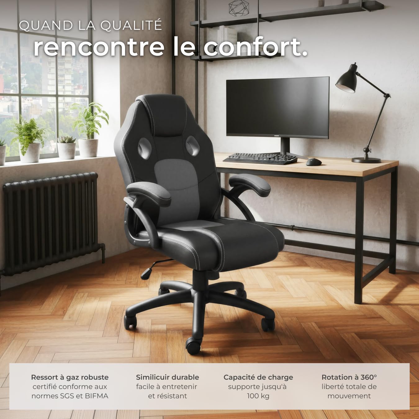 tectake® Chaise Gaming Chaise de Bureau Fauteuil de Bureau Fauteuil pivotant Design 360°, Siege Ergonomique, Fauteuil avec Accoudoirs, Rembourrage épais, Roulette, Hauteur réglable, Teletravail