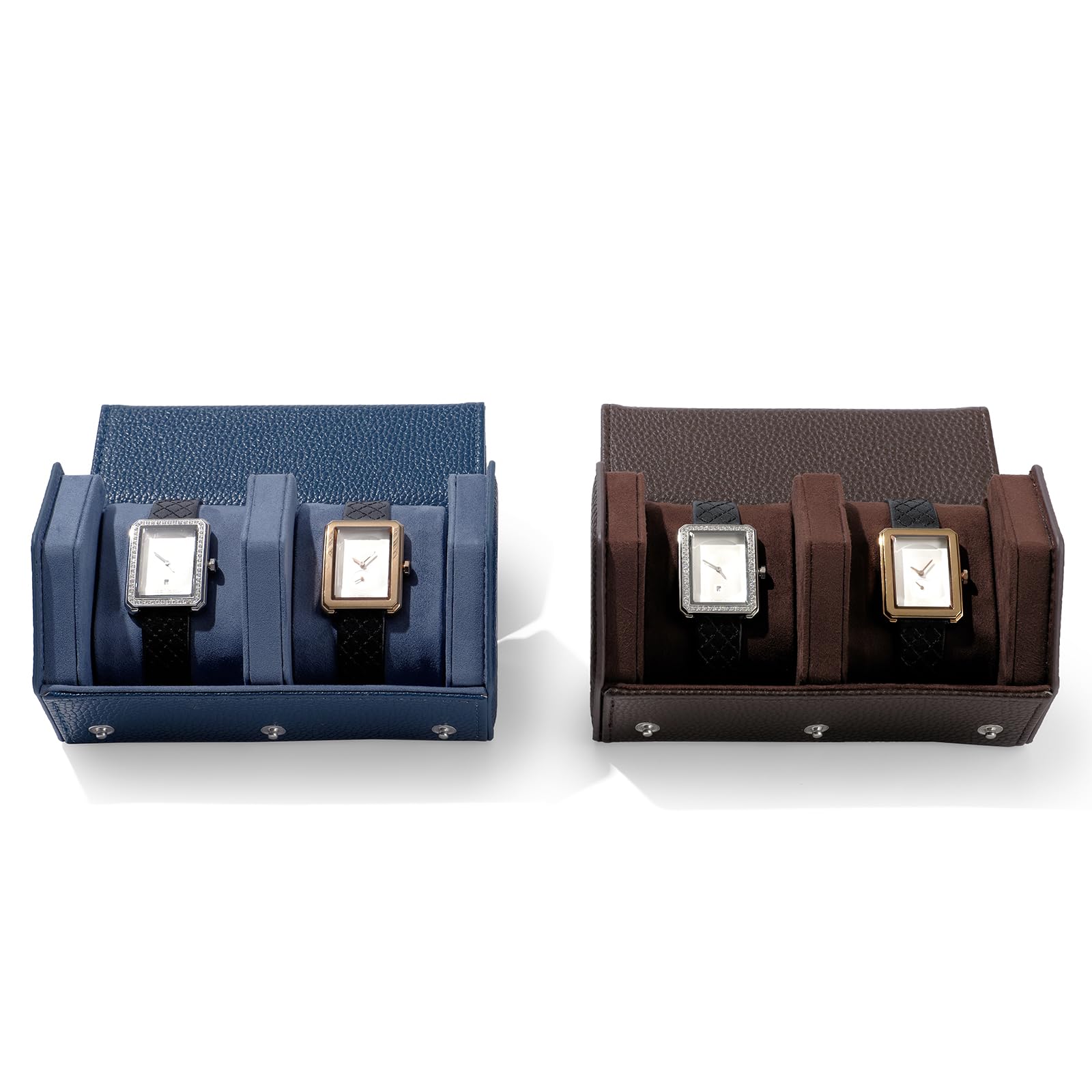 Rouleau À Montres En Cuir Véritable À 2 Rouleaux (Bleu) | En cuir véritable, doux et résistant, pour 2 montres en rouleau, bien fini, protège des rayures et de la poussière