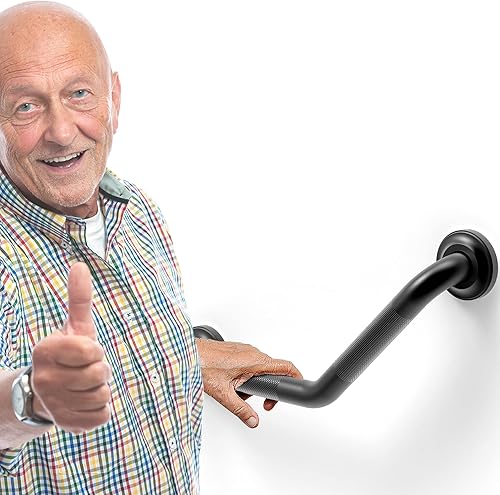 Miniatura 6 de Barra de agarre en ángulo de 1-14 x 16 pulgadas para montaje de pernos con agarre moleteado, ayuda de movilidad de baño, compatible con ADA, soporte