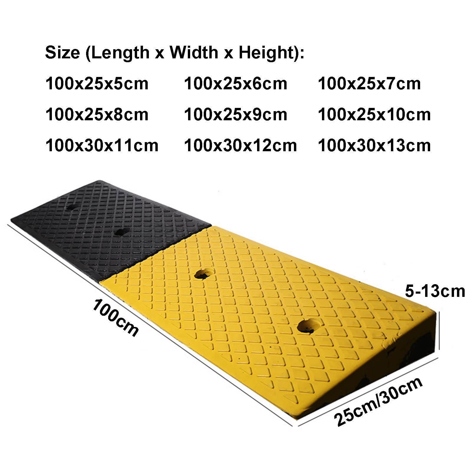 Threshold Ramp, Threshold Ramps Heavy Duty Rubber Plastic Curb Ramps, Portable Garage Entrance s Ramp, 5-13cm in Height, 500kg Load-Bearing,with Fixing Scr