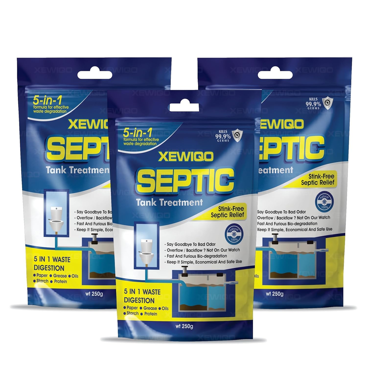 Pack of 3 Septic Tank Cleaning Powder - 5-in-1 100X Powerful Formula with Microbes & Enzymes, Odour Removal, Prevents Blockages & Clears Drains, Septic Tank Treatment Powder (250 Gram) (PACK OF 3)-image-38