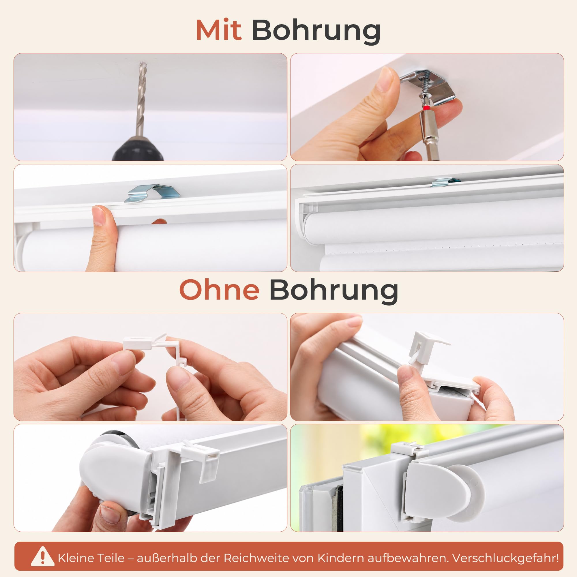 HOMEDEMO Verdunklungsrollo ohne Bohren B115 × H230 cm, Weiß