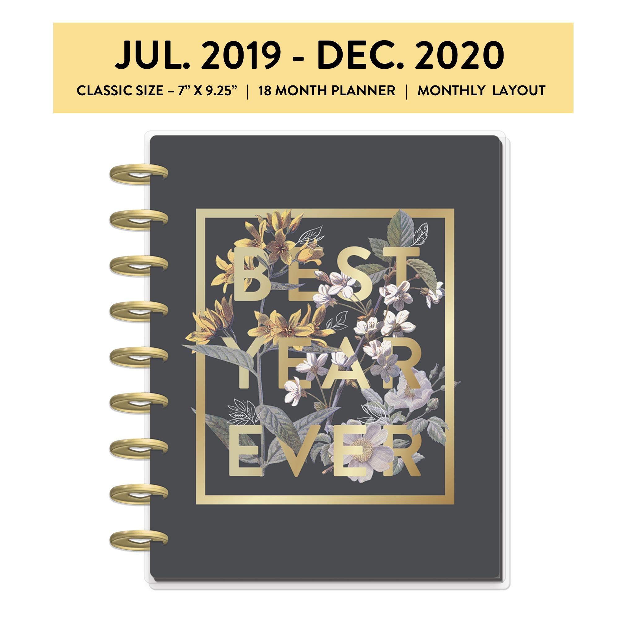 me & my BIG ideas The Happy Planner - Vintage Botanical Theme - July 2019 to December 2020 - Monthly Layout - Weekly & Monthly Disc-Bound Pages - Scrapbook - Classic Size