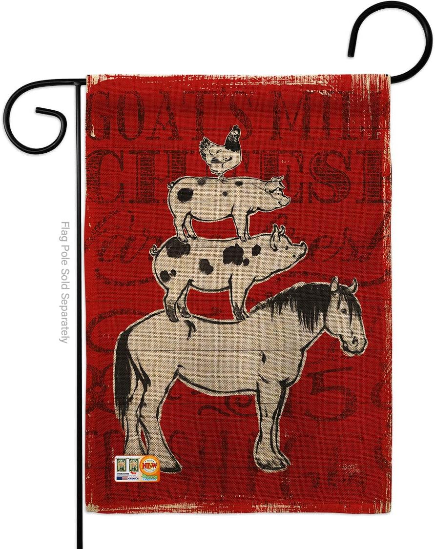 Farm Life Burlap Garden Flag Animals Barnyard Animal Cow Horse Rooster Farmhouse Pet Nature Creature Small Decorative Gift Yard House Banner Double-Sided Made In USA 13 X 18.5