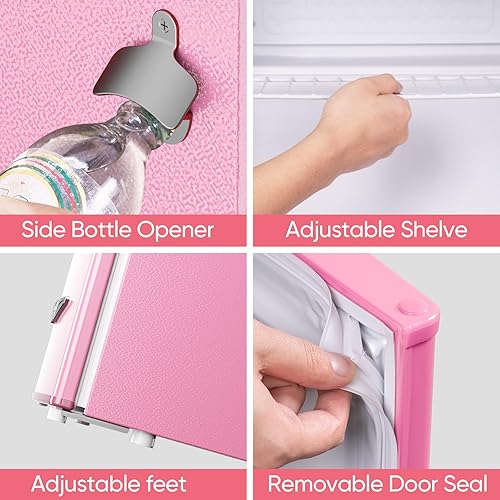 Miniatura 6 de Upstreman Mini refrigerador retro de 1.7 pies cúbicos, bajo ruido, ahorro de energía, termostato ajustable, una sola puerta, abrebotellas lateral,