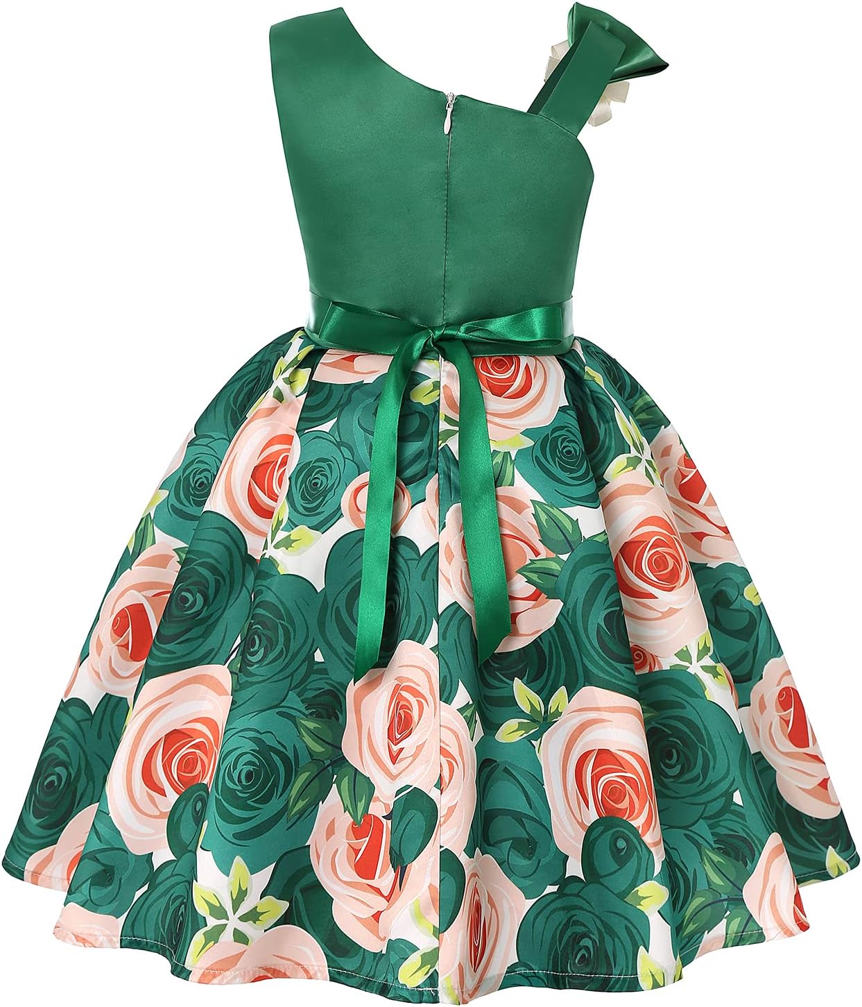 2-9T Girls Kids Striped Floral Ruffles Flower Dress Ball Gown Party Formal Dresses
