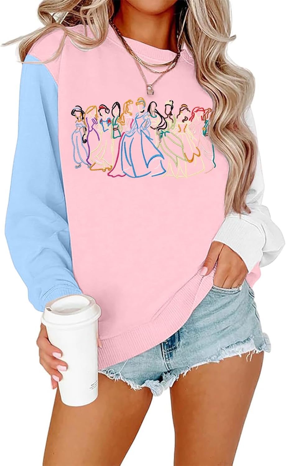 BANGELY Magical Sweatshirt Women Cute Embroidered Magic Princess Sweater Family Vacation Shirt Casual Long Sleeve Top