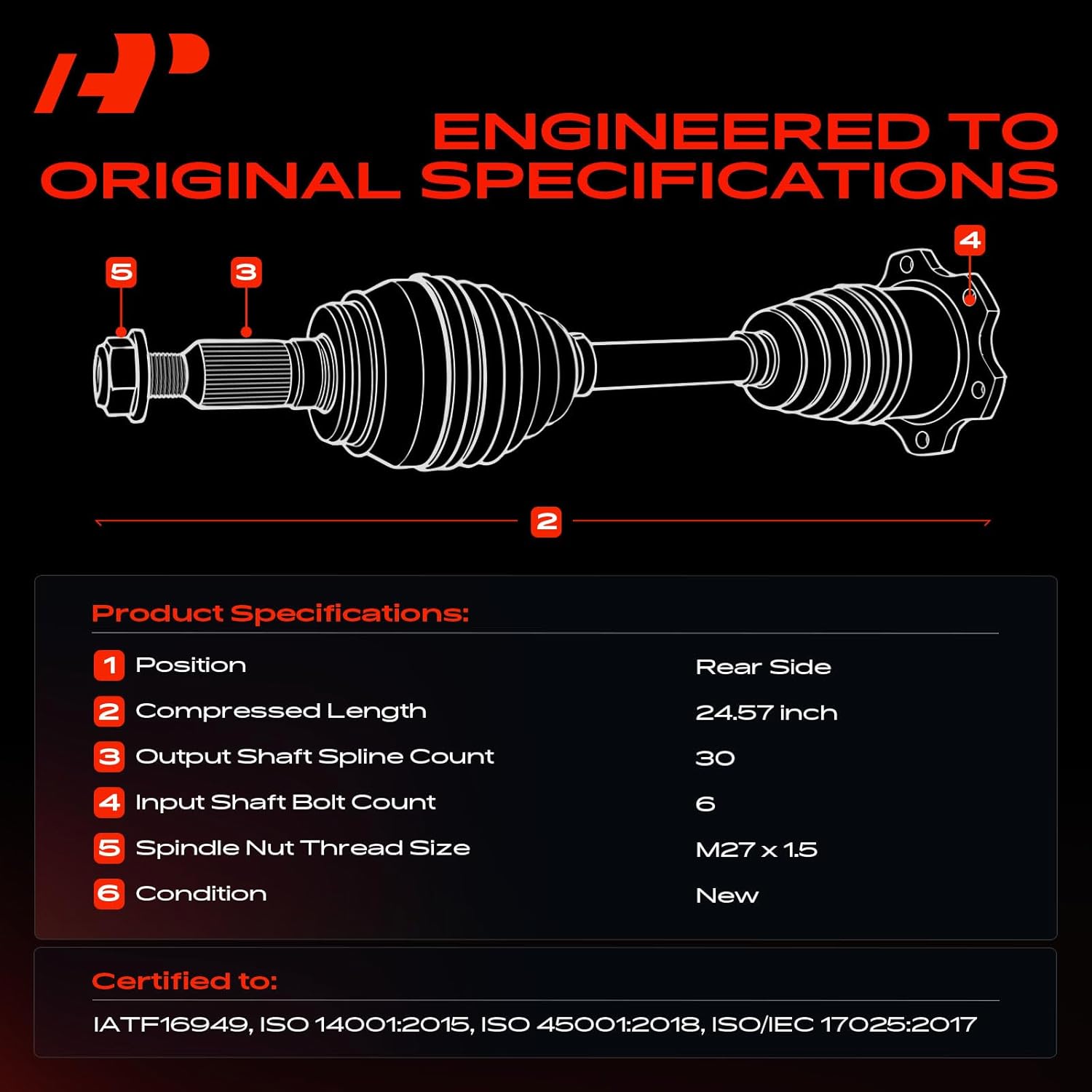 A-Premium Pair (2) Rear CV Axle Shaft Assembly Compatible with BMW 525i 2001-2003, 528i 1997-2000, 530i 2001-2003, 2.5L 2.8L 3.0L, Driver and Passenger Side