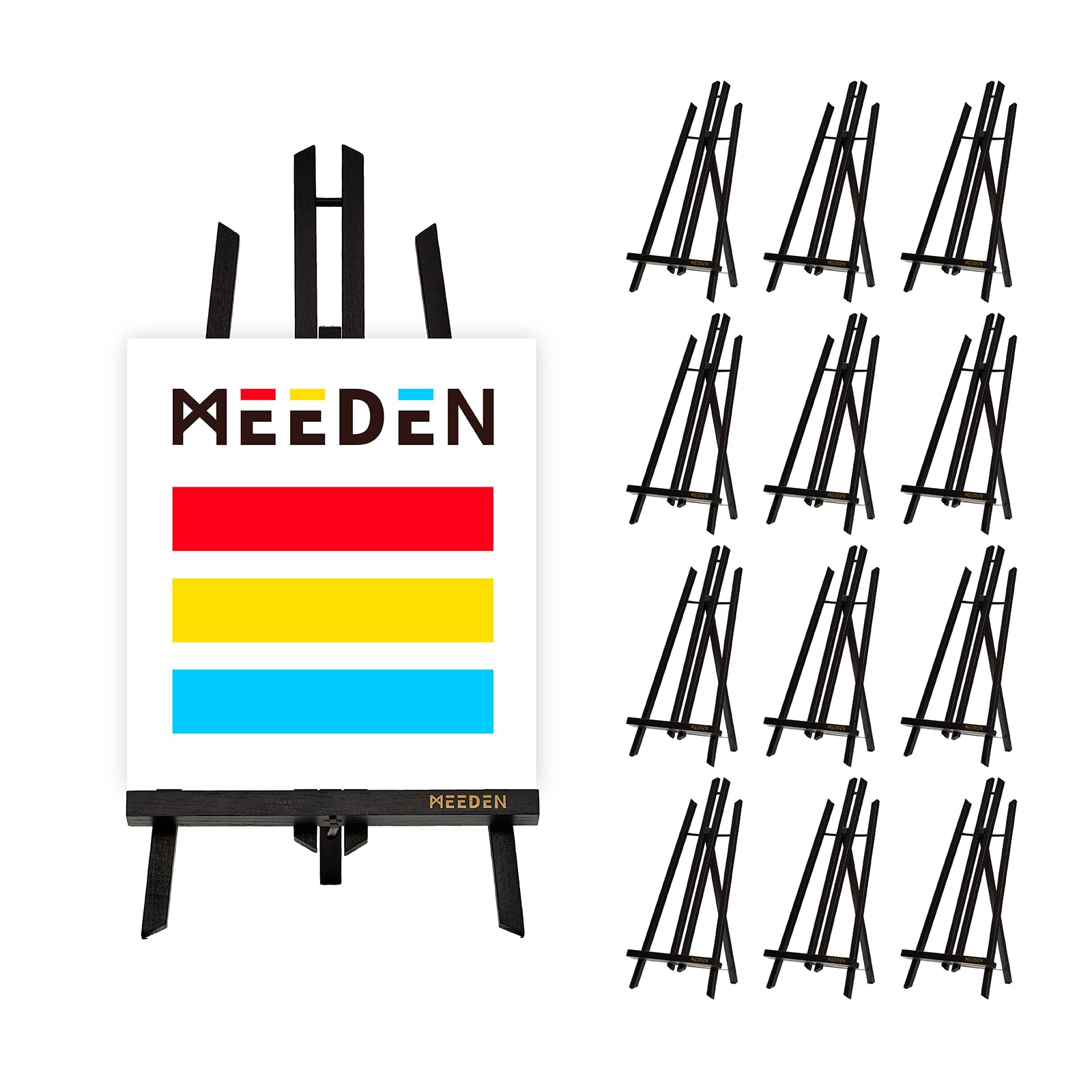 MEEDEN Tabletop Easel Stand for Painting: 50 cm x 12 Pack Pine Wood Table Top Display Stand for Sign - Black Mini Wooden Easel for Picture Party Classroom