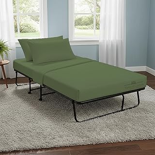 4 Piece Cot Sheets 30x75 Set, Premium Egyptian Cotton 600 Thread-Count Sheets, Perfect for Narrow Twin, Camp Bunk, Army Cots, Trifold Mattress, Camping Cot, Guest Bed Replacement, Moss