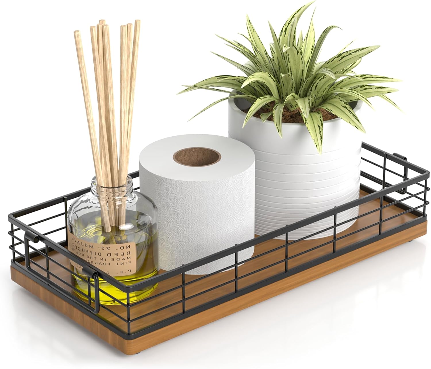 Toilet Paper Basket, 13 Inch Bathroom Basket Toilet Tank Tray Organizer Storage for Toiletries, Living Room and Kitchen (Walnut)