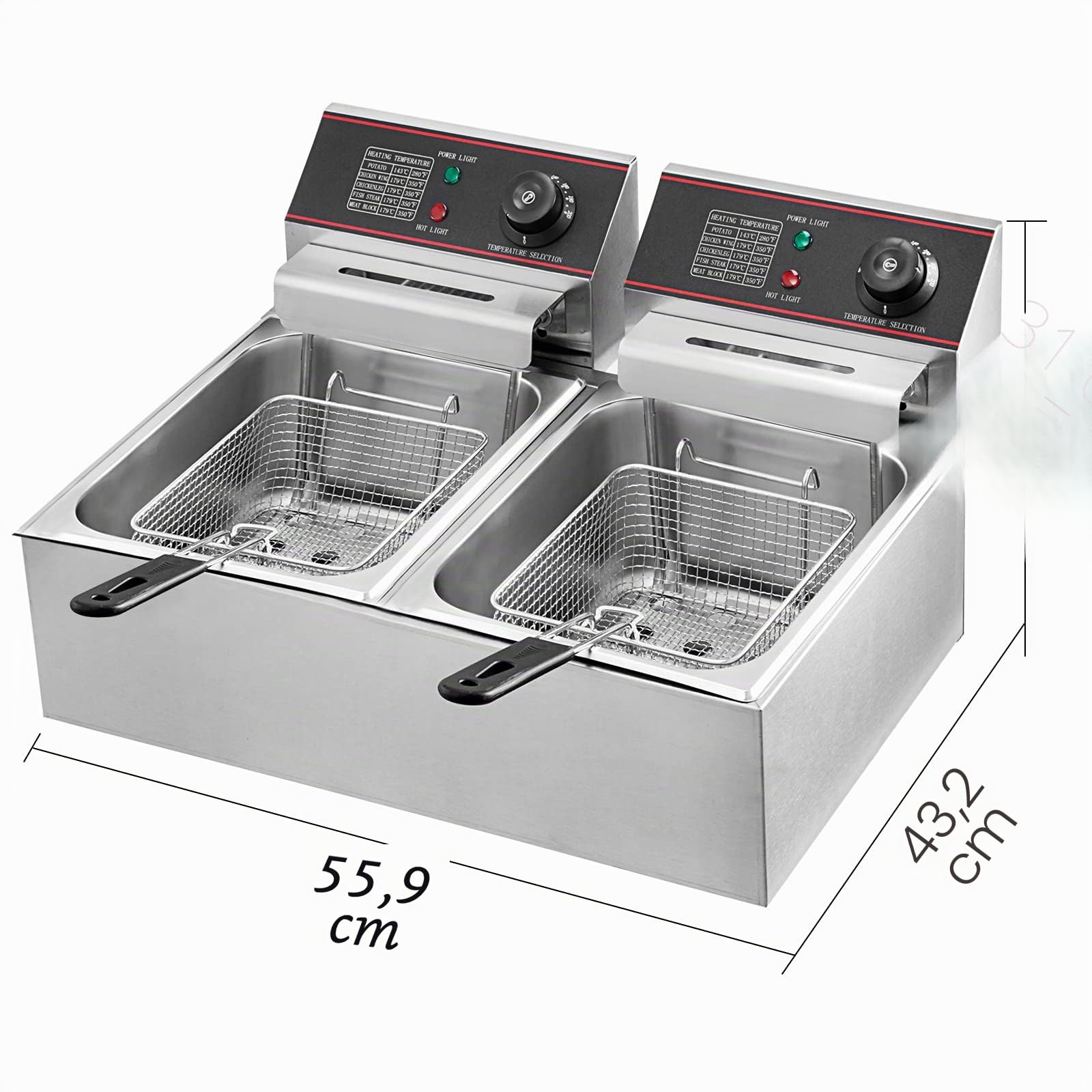 VEVOR Friggitrice Elettrica Professionale 12L 5000W con Doppio Cestino Elettrico Doppio Serbatoio Controsoffitto Friggitrice Francese in Acciaio Inossidabile