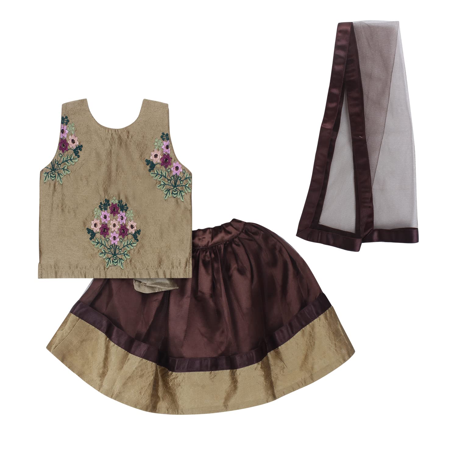 superminis Baby Girls Net Readymade 3 Layered Lehenga Choli Set and Embroidered Top Dress with Coloured Dupatta