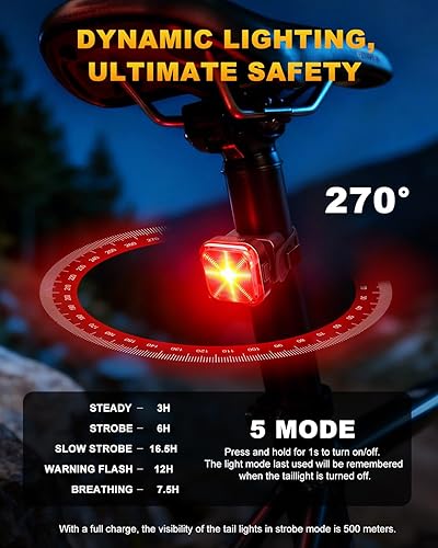 Miniatura 2 de WSDCAM Luces de bicicleta para conducción nocturna, 5 modos LED brillantes para seguridad en el ciclismo, luz delantera y trasera recargable, luz