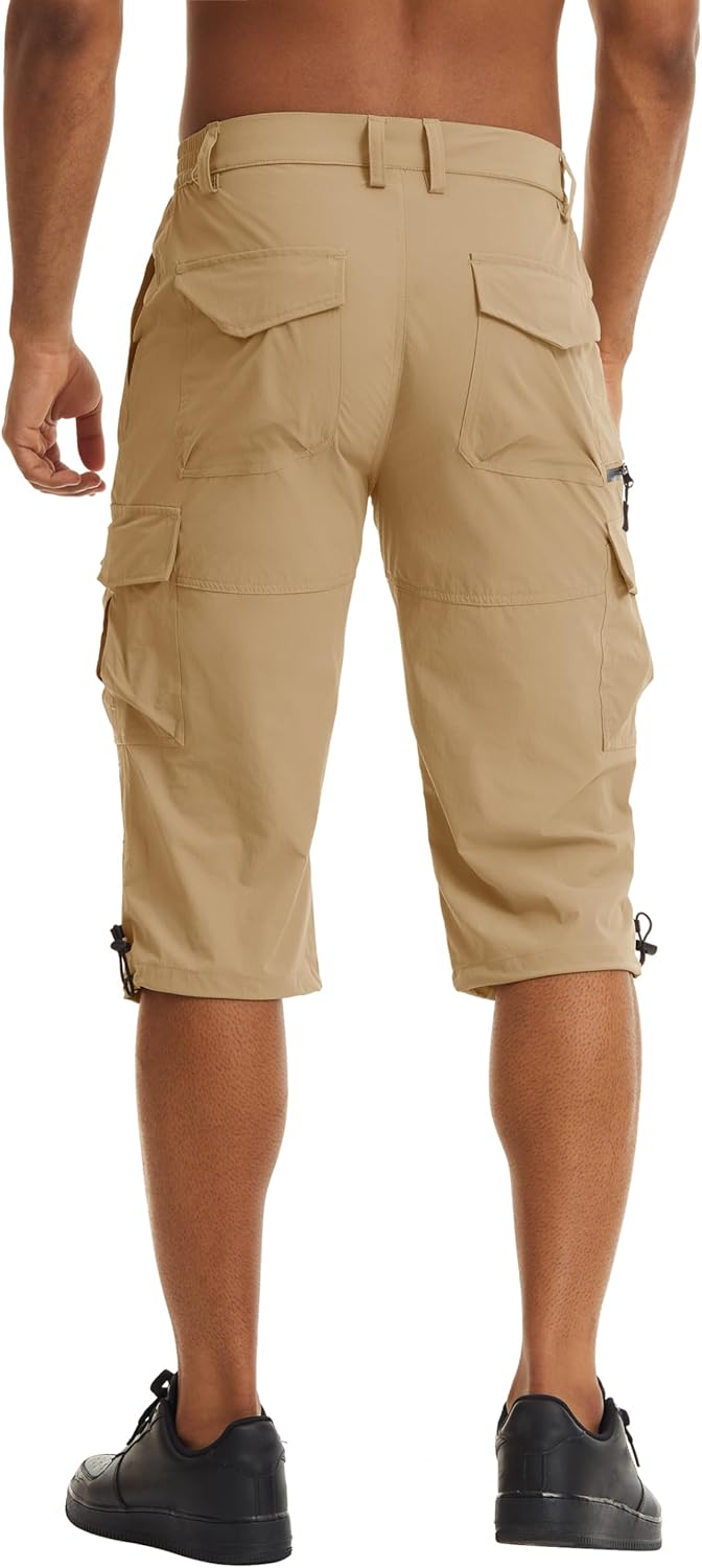TACVASEN Men's Capri Pants Quick Dry Cargo Hiking Water Resistant Work Summer Long Shorts Below Knee - Image 3
