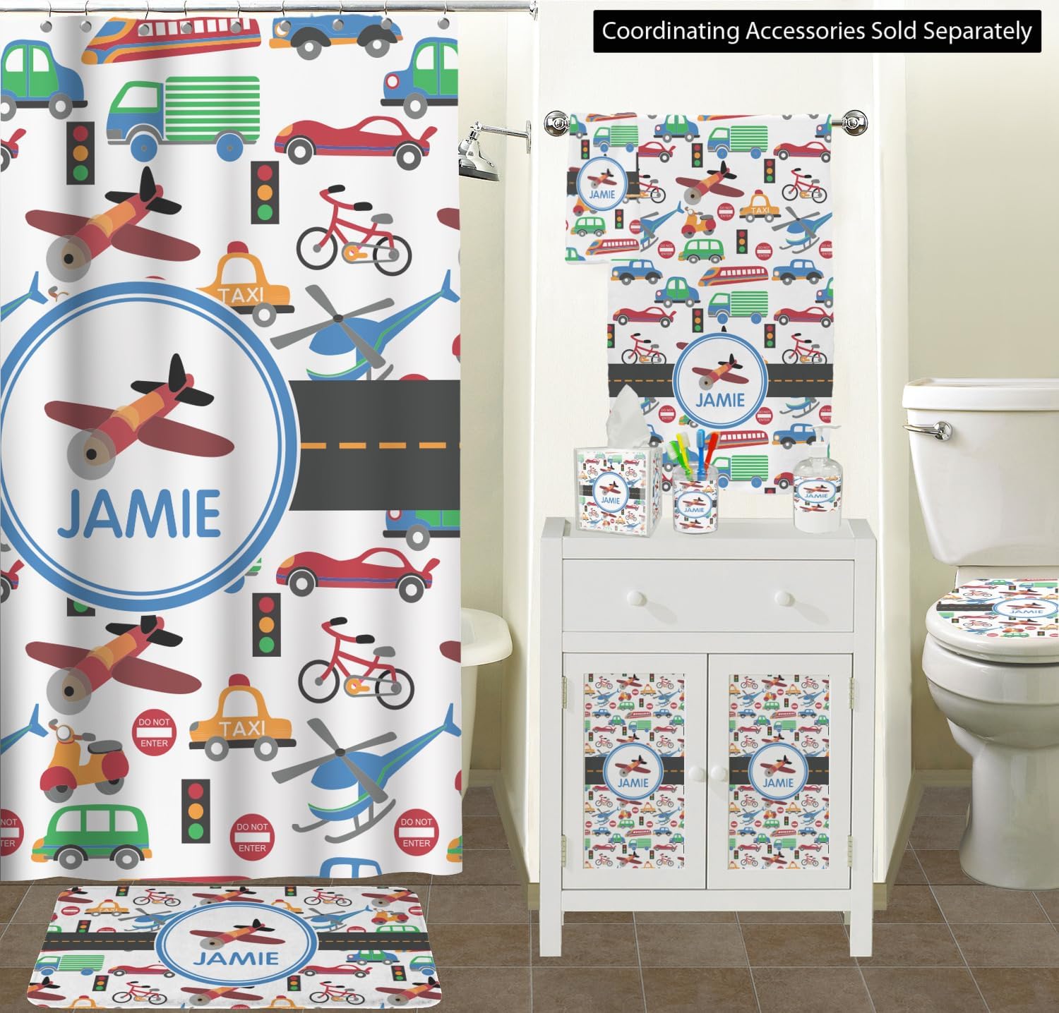 Personalized Transportation Waste Basket - Double Sided (Black)