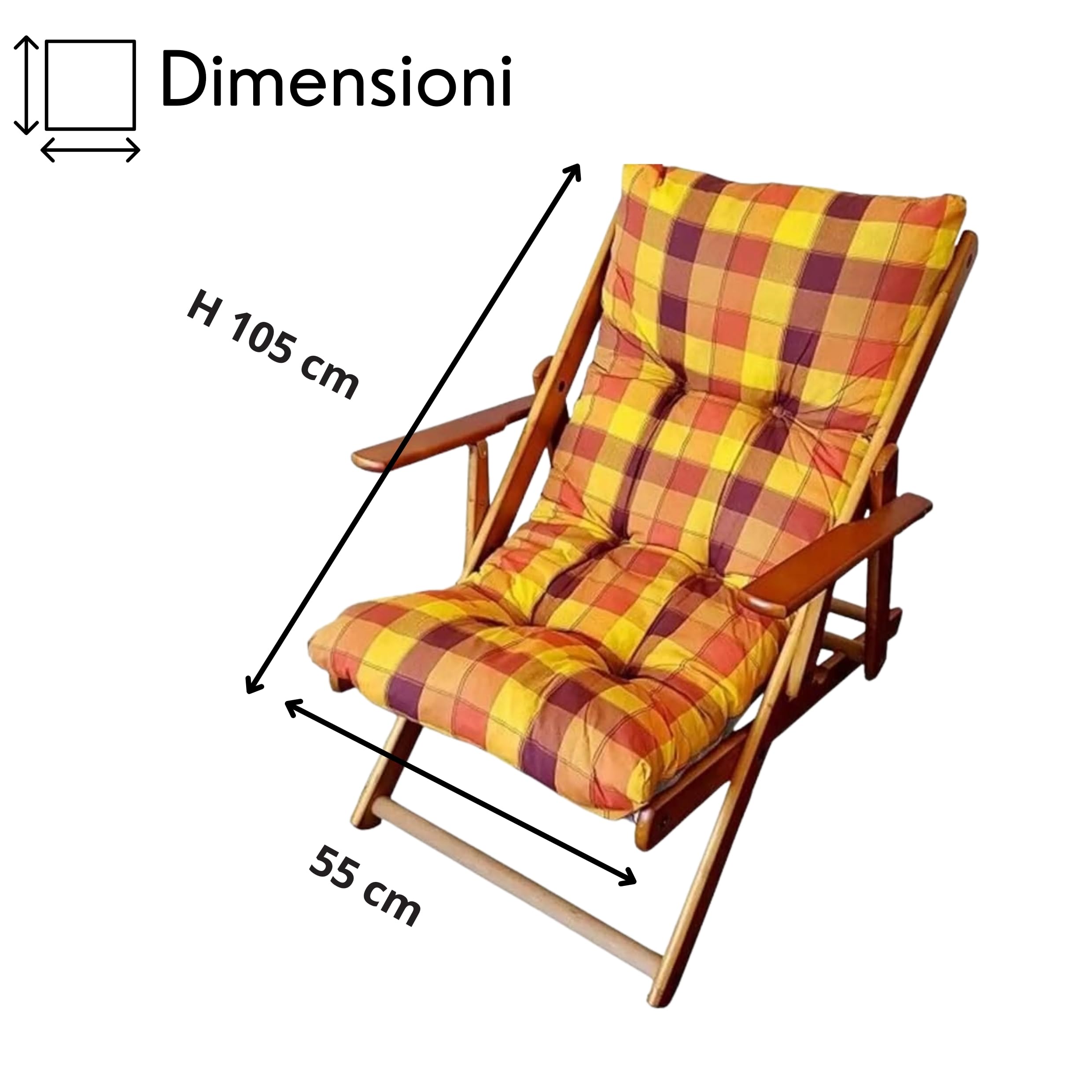 Cuscino di Ricambio Originale per Sedia Sdraio Relax – 100% Cotone Traspirante, Antimacchia, Lavabile, Comfort Elevato per Interni ed Esterni (Arancione a quadri)