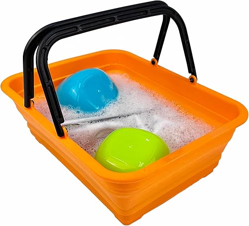 Miniatura 5 de SAMMART Cesta plegable con asa de 8 litros (2.1 galones) Cesta de picnic portátil al aire libre Lavabo plegable para lavar platos, camping,