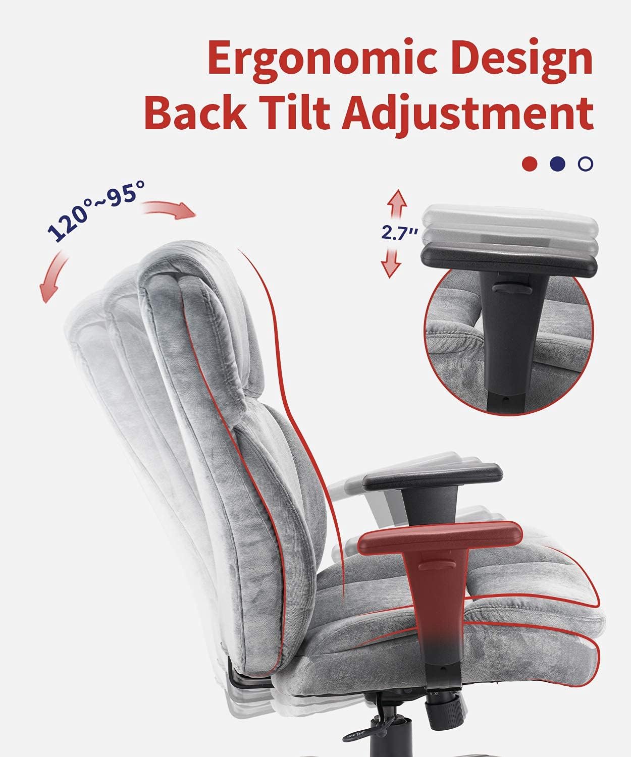 CLATINA Ergonomic Big and Tall Executive Office Chair with Upholstered Swivel 400lbs High Capacity Adjustable Height Thick Padding Headrest and Armrest for Home