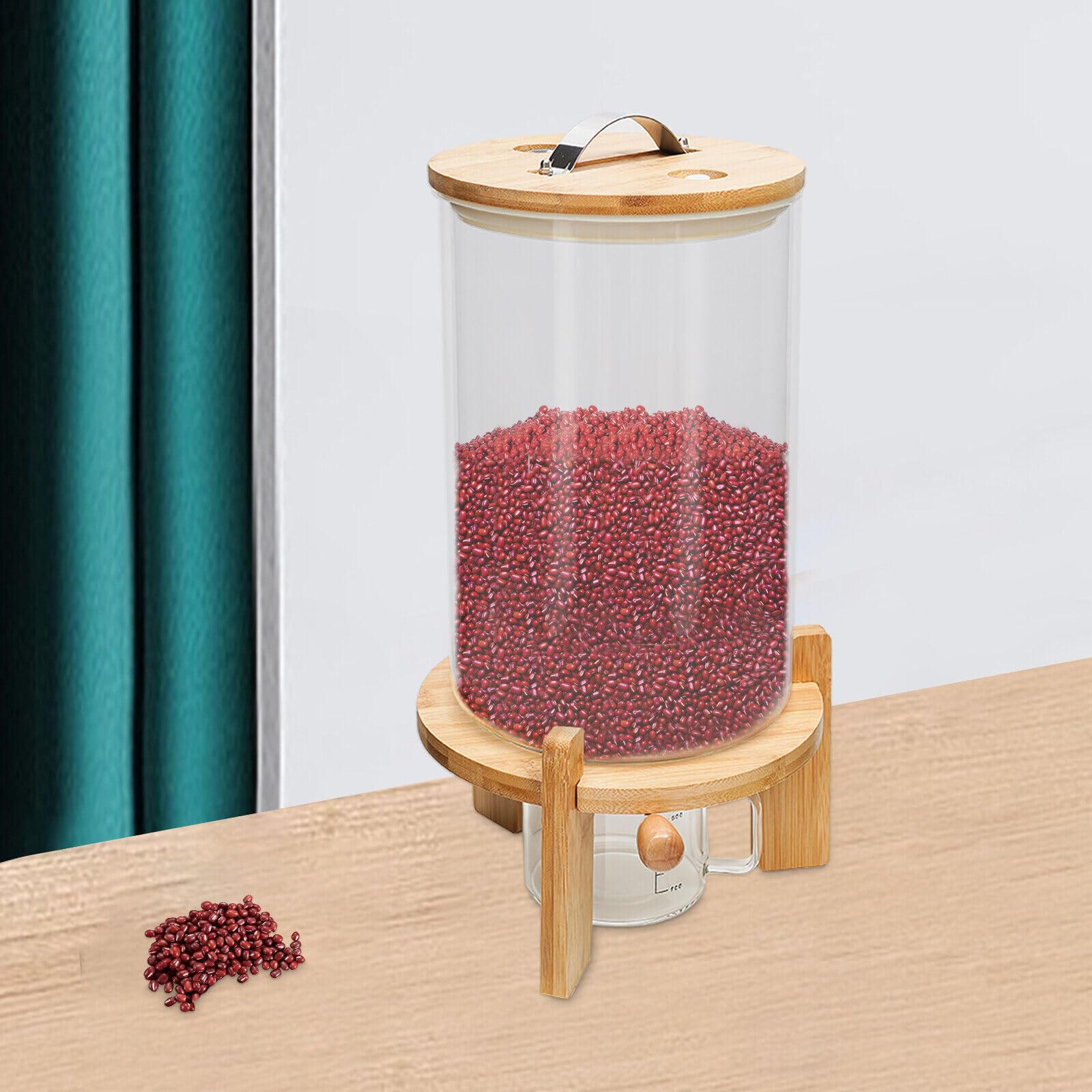 7.5L Tanque de almacenamiento de alimentos de vidrio de almacenamiento con tapa de madera,caja de almacenamiento de vidrio para divididos y cereales