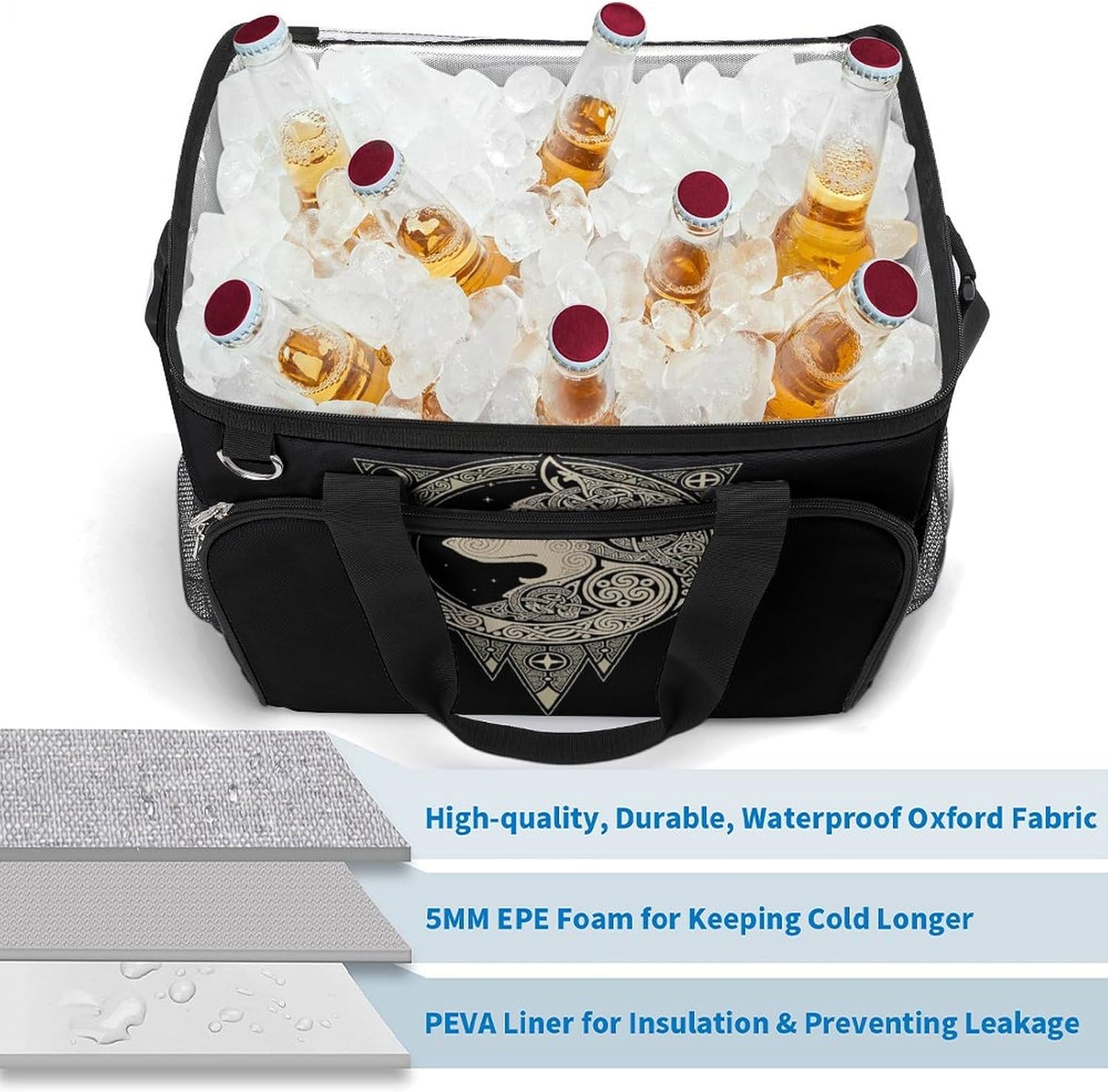 Odin Viking Age Wolf Norse Mythology Runes Cooler Bag, Collapsible Soft Sided Cooler, Large Leakproof Camping Cooler, Portable Travel Cooler for Camping, Road Trips