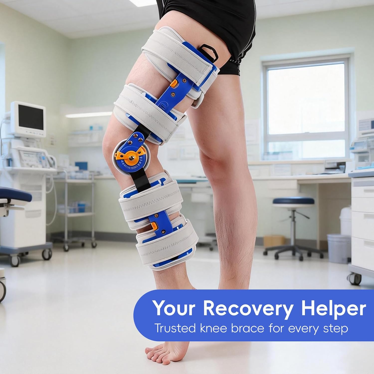 Hinged ROM Knee Brace with Side Stabilizers, Post-Op Knee Brace for Arthritis, ACL, MCL, and PCL Injury, Medical Knee Orthopedic Immobilizer Brace, Adjustable Stabilizer for Men and Women