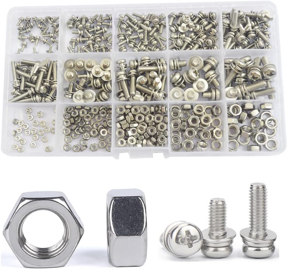 Generic 400pcs M2 M2.5 M3 M4 M5 Screws Phillips Pan Head Screws Bolt and Nut Flat Washers Machine Screws Set Stainless Steel Screws