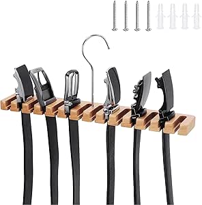 SUNTRADE Gürtel Organizer Aus Massivholz - 14 Fächer Schwarz 38x6 Cm Wandhalterung